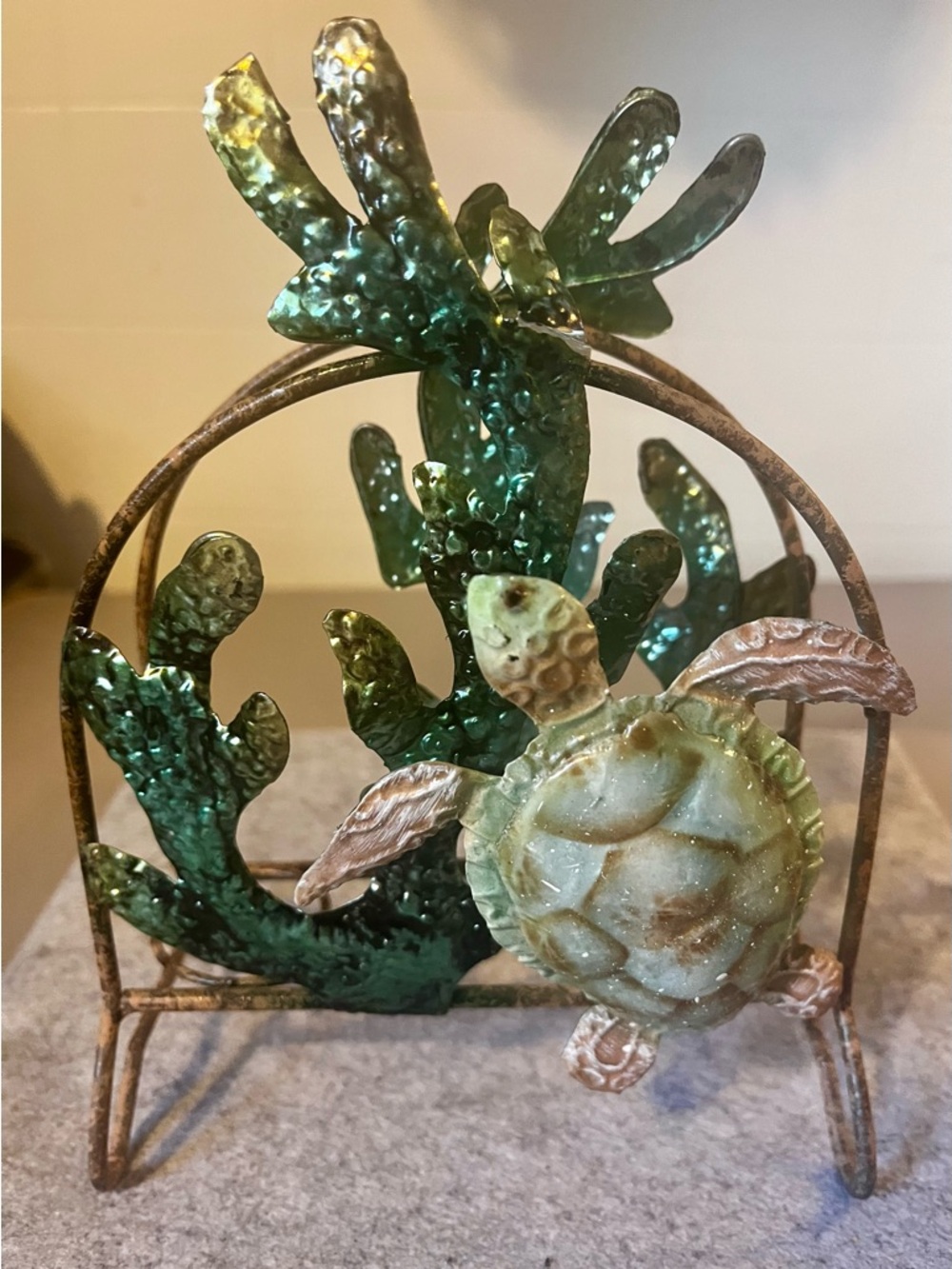 Sea Turtle & Coral Metal Napkin Holder Beach Decor